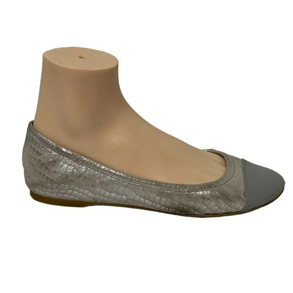 Cole Haan Metallic Snake Print Ballet Flats Gray Cap Toe Women's Size 6.5